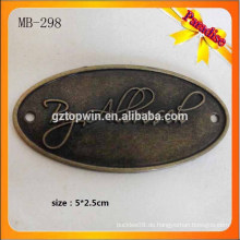 MB298 Custom Antique Bronze Metall Kleidungsstück Tag Kleidung Metall Name Tags Oval Form Metall Label Tag